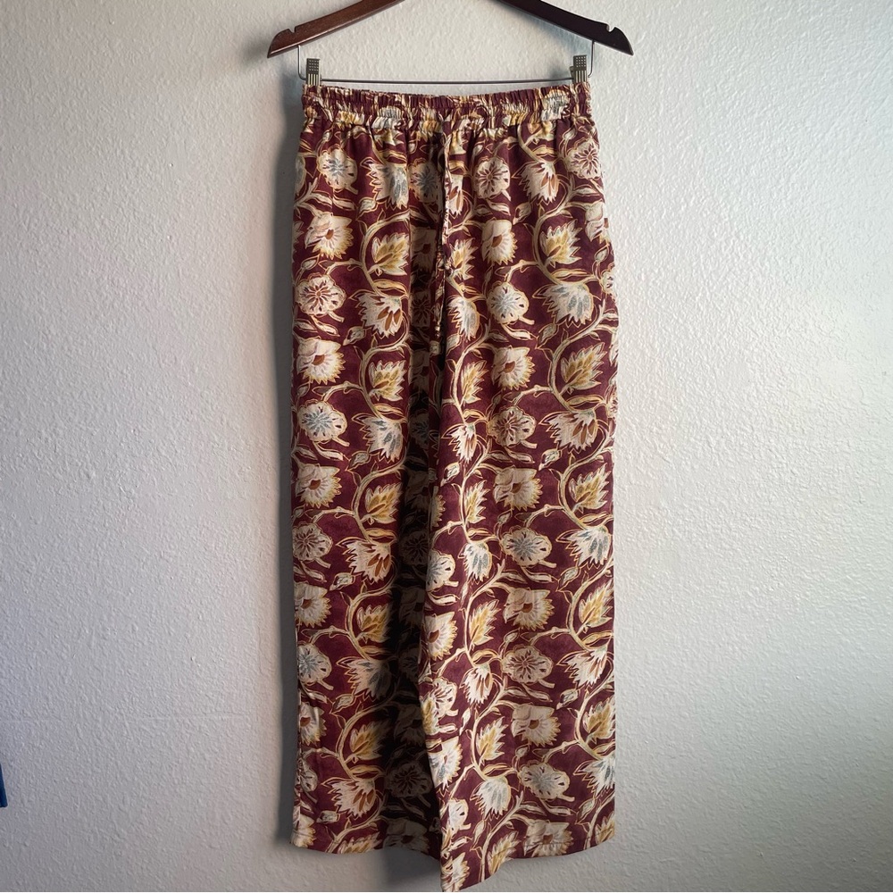 Vintage 100% Silk Floral Print Wide Leg Lounge Pants